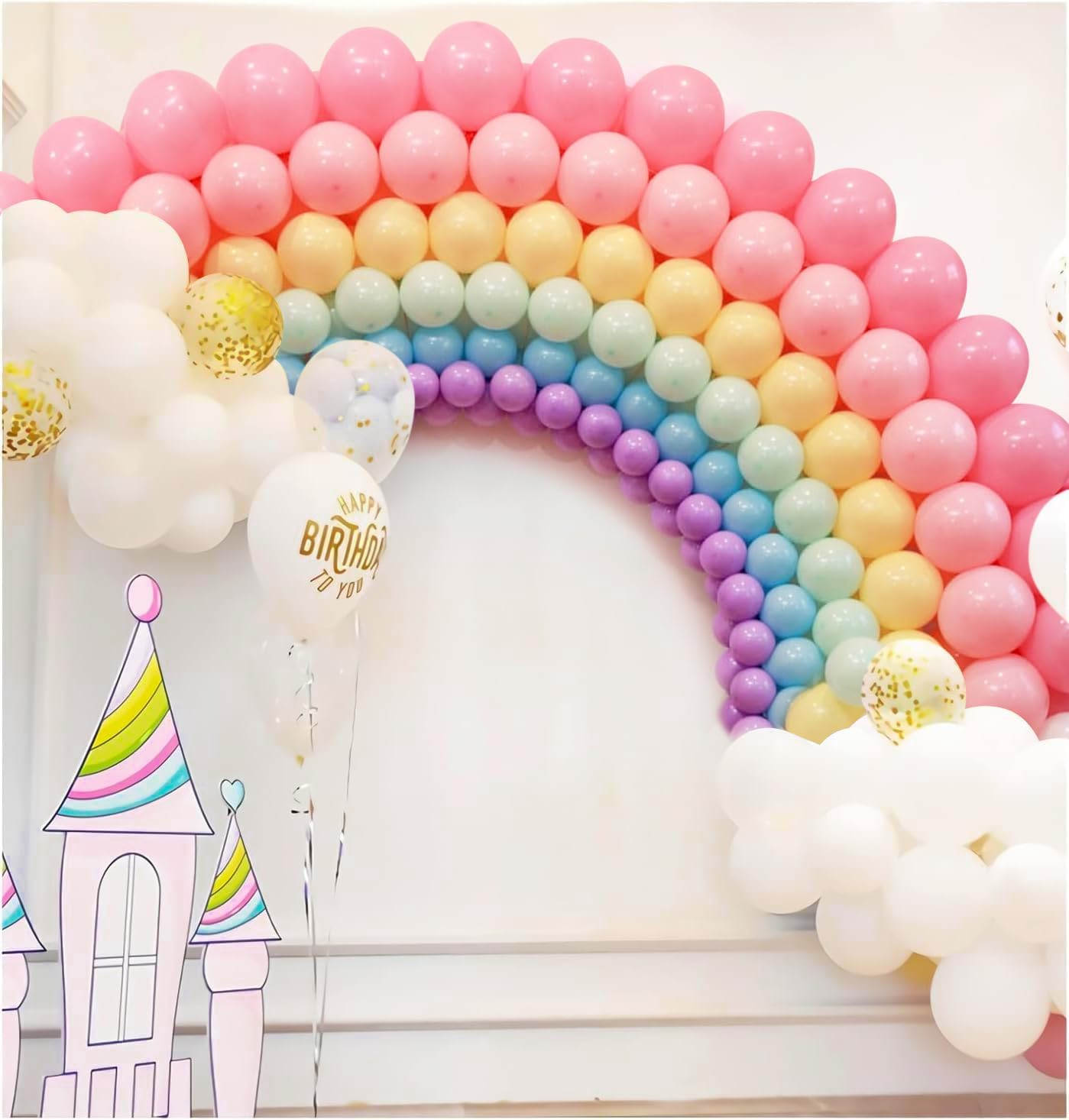 296PCS Rainbow Balloons Arch Garland Kit Macaron 7 Colors Latex Colorful Balloons and Confetti Balloons for Baby Shower Boy Girl Children Kids Birthday Gender Reveal Party Wedding Decorations