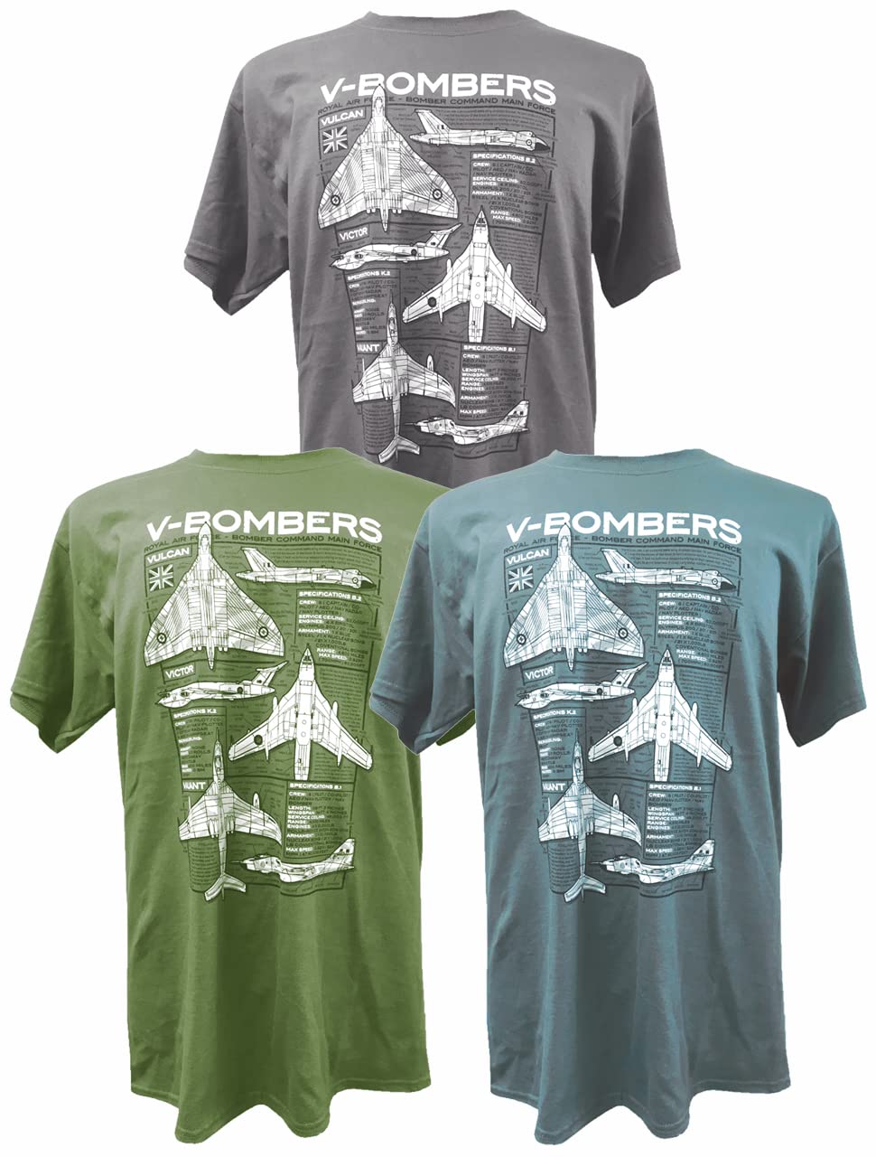 The Wooden Model Company Ltd V - Bomber's -Military T Shirt with Blueprint Design (Green, XXXXL)