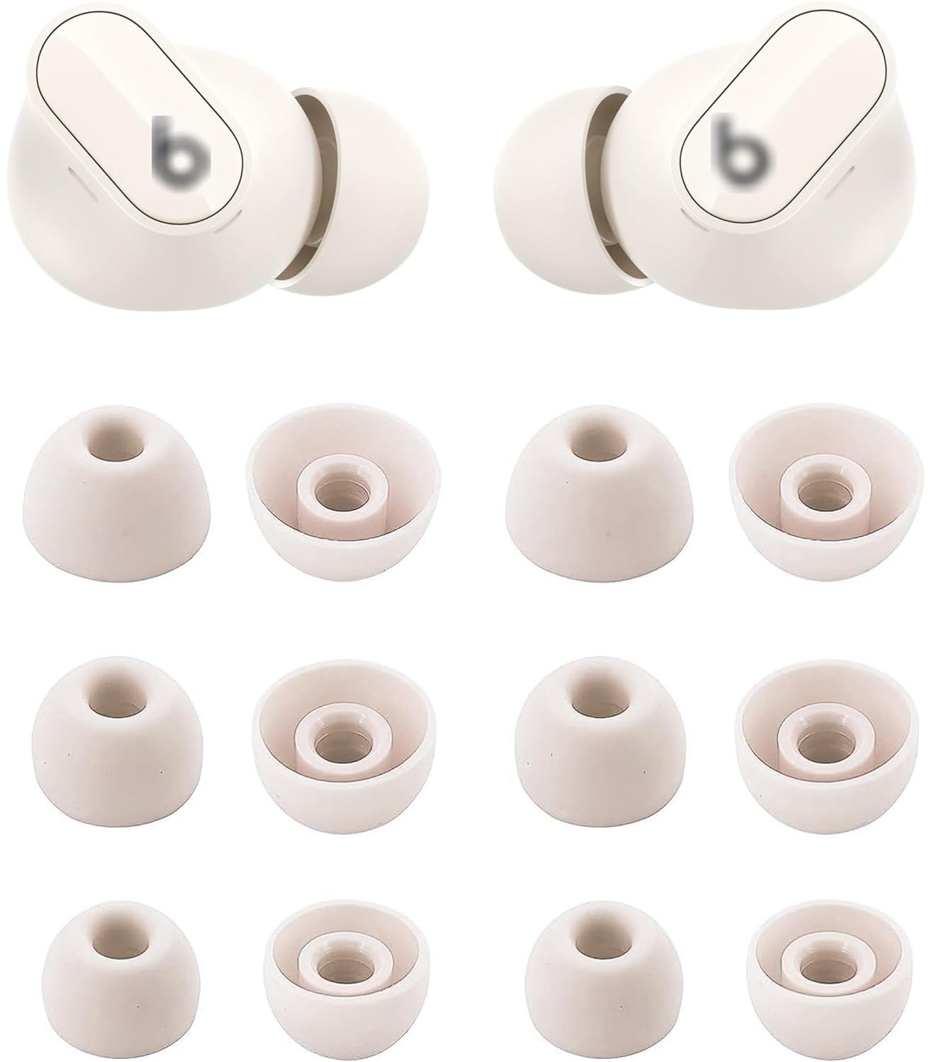 Rqker Ear Tips Compatible with Beats Studio Buds+, S/M/L Sizes 6 Pairs Soft Silicone Replacement Tips Earbuds Covers Eartips Compatible with Beats Studio Buds +, Ivory 12
