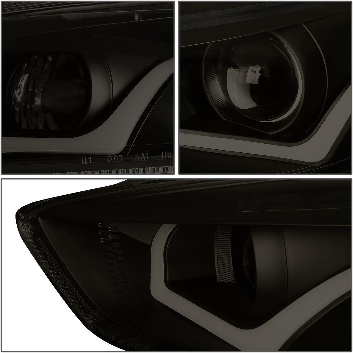 DNA MOTORING Projector Headlights Assembly Compatible with 2015-2018 Ford Focus, Black housing/Smoked lens/Clear corner, HL-HPL-LED-FF16-BK-SM-CL1