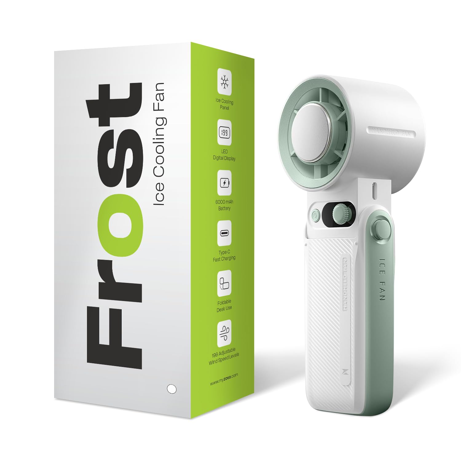 ZOVO Frost Ice Cooling Fan, Portable Handheld with LED Display, 5000mAh Battery, Type-C Charging, 1-199 Speed Levels, Digital Control (Matcha White)-image-11