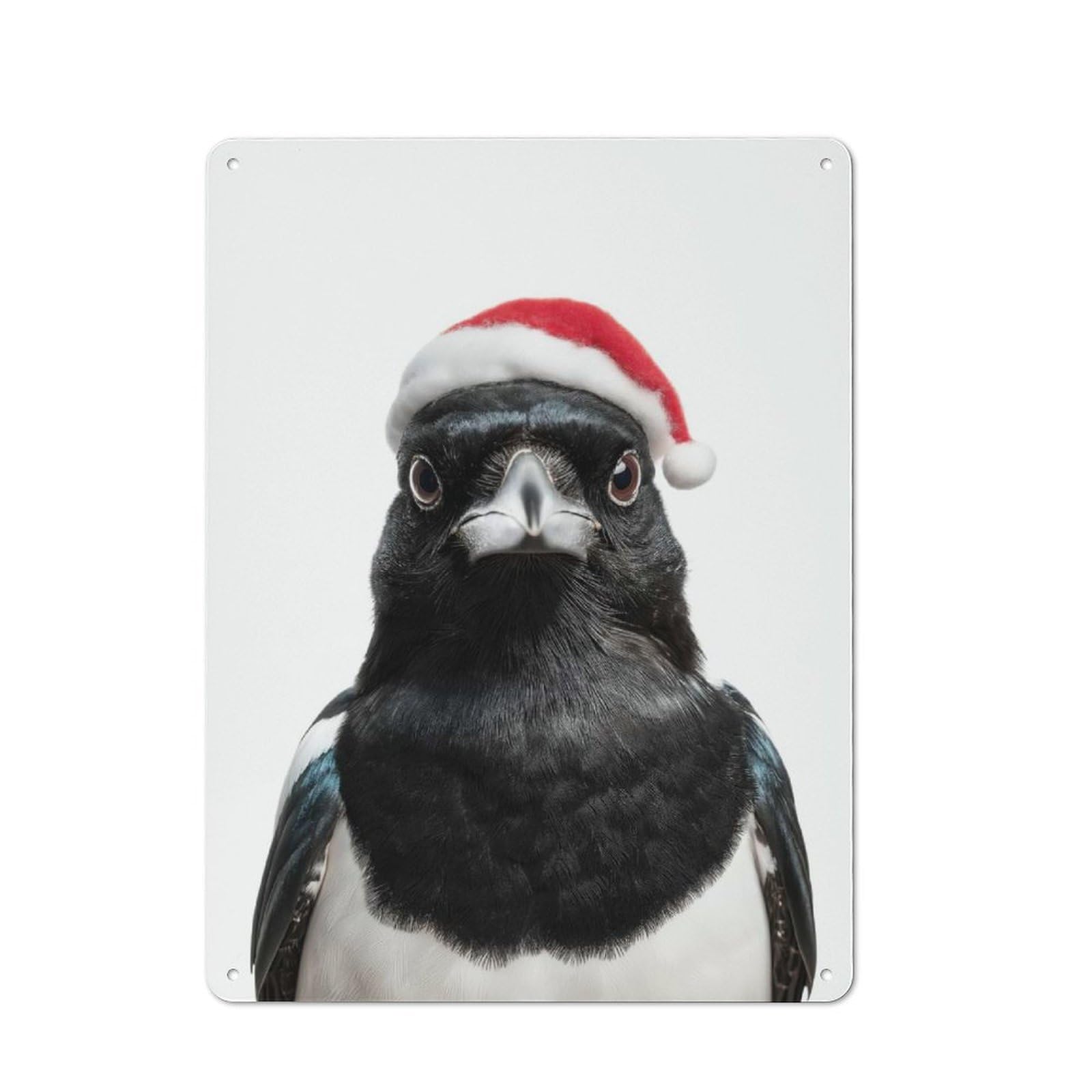 Junmoney Magpie Wearing A Santa Hat Printed Metal Sign 40X30cm For Café Or Restaurant, For Hospitality Interior Collectors