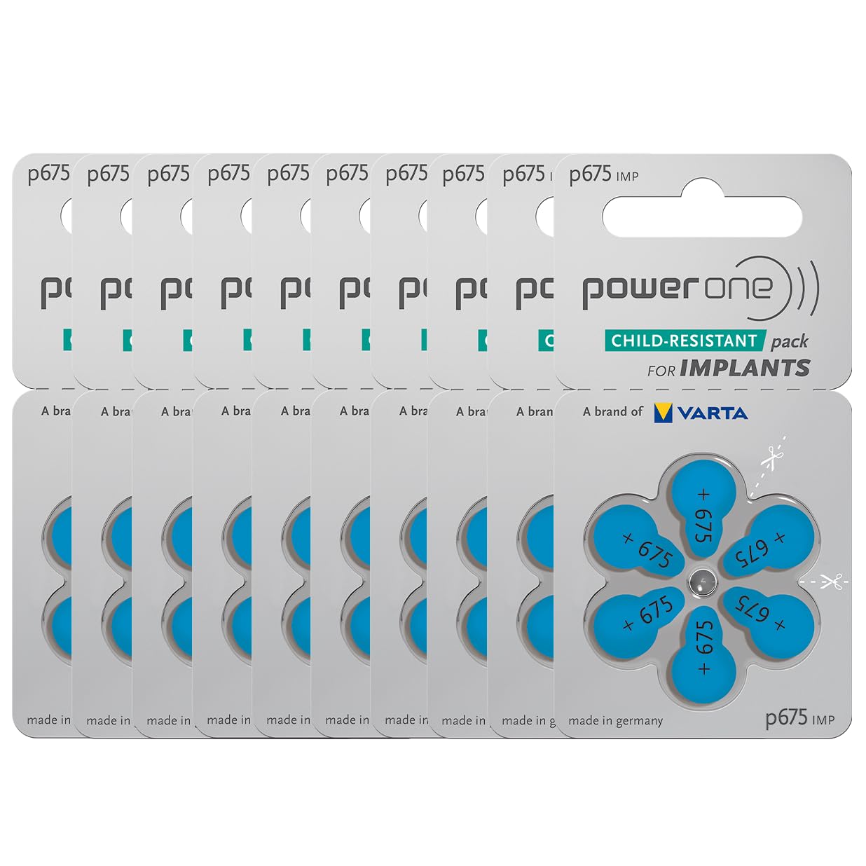 60 Mercury Free Hearing Aid Batteries Size: 675P Cochlear Implant by Power One