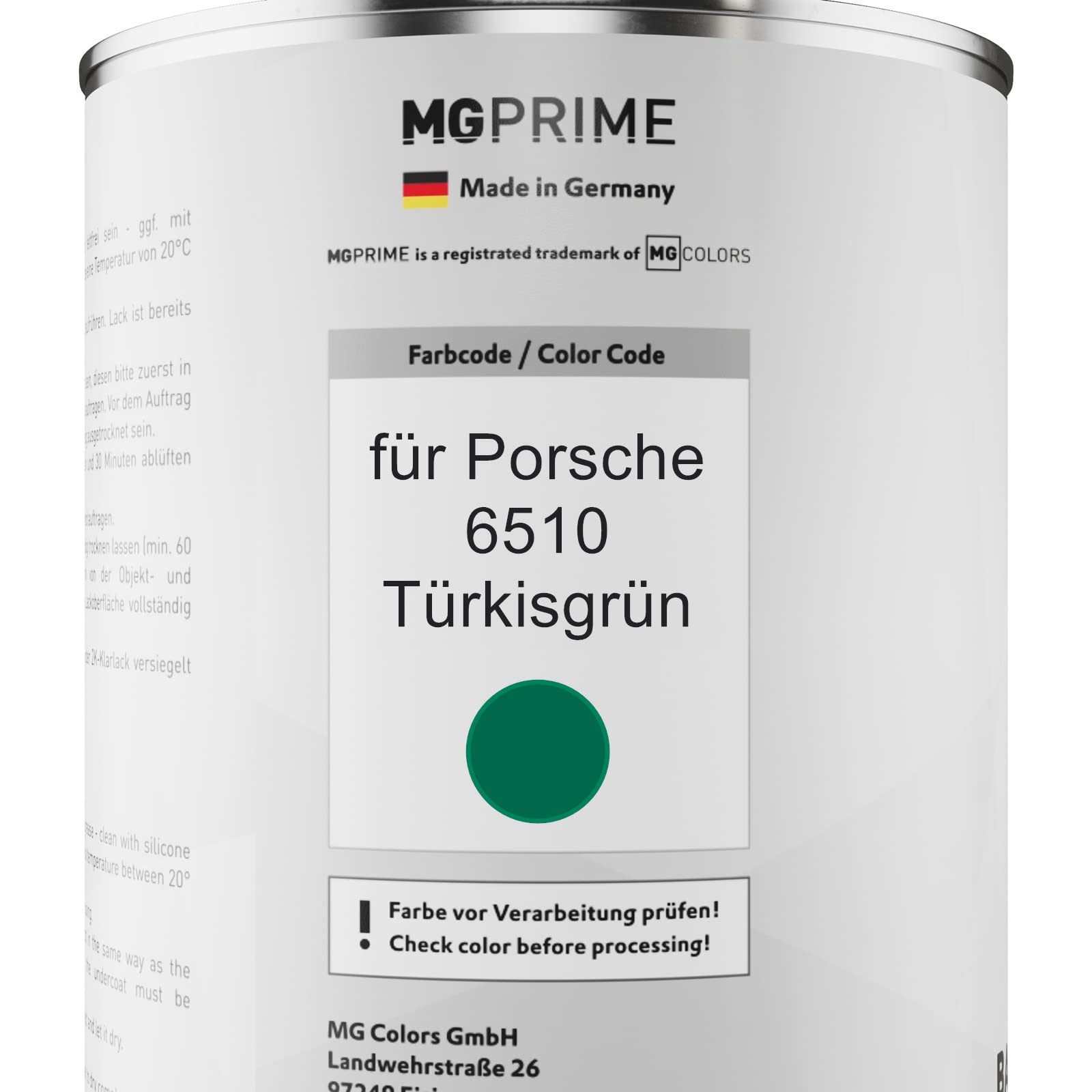 MG PRIME Lakier samochodowy Zestaw puszek dla Porsche 6510 Türkisgrün Lakier bazowy 2K Utwardzacz do lakieru bezbarwnego gotowy do natrysku 2,5L