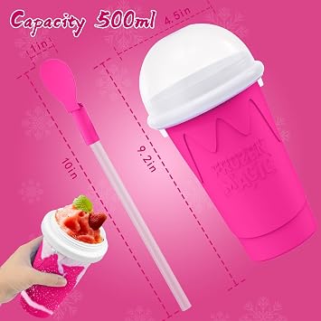 500ML Slushie Maker Cup,Quick Frozen Magic Cups for Homemade Milk Shake Ice Cream Maker, Double Layer Squeeze Slushy Maker Cup, Birthday Gifts for Mother Father,Friends,Family(Pink, 500ML)
