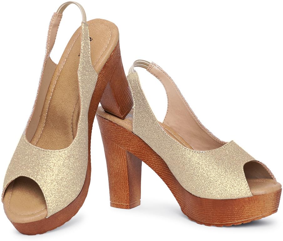 Image of Action Women's Platform Sandals| Block Heel| Glitter Embellished| Grey, Beige