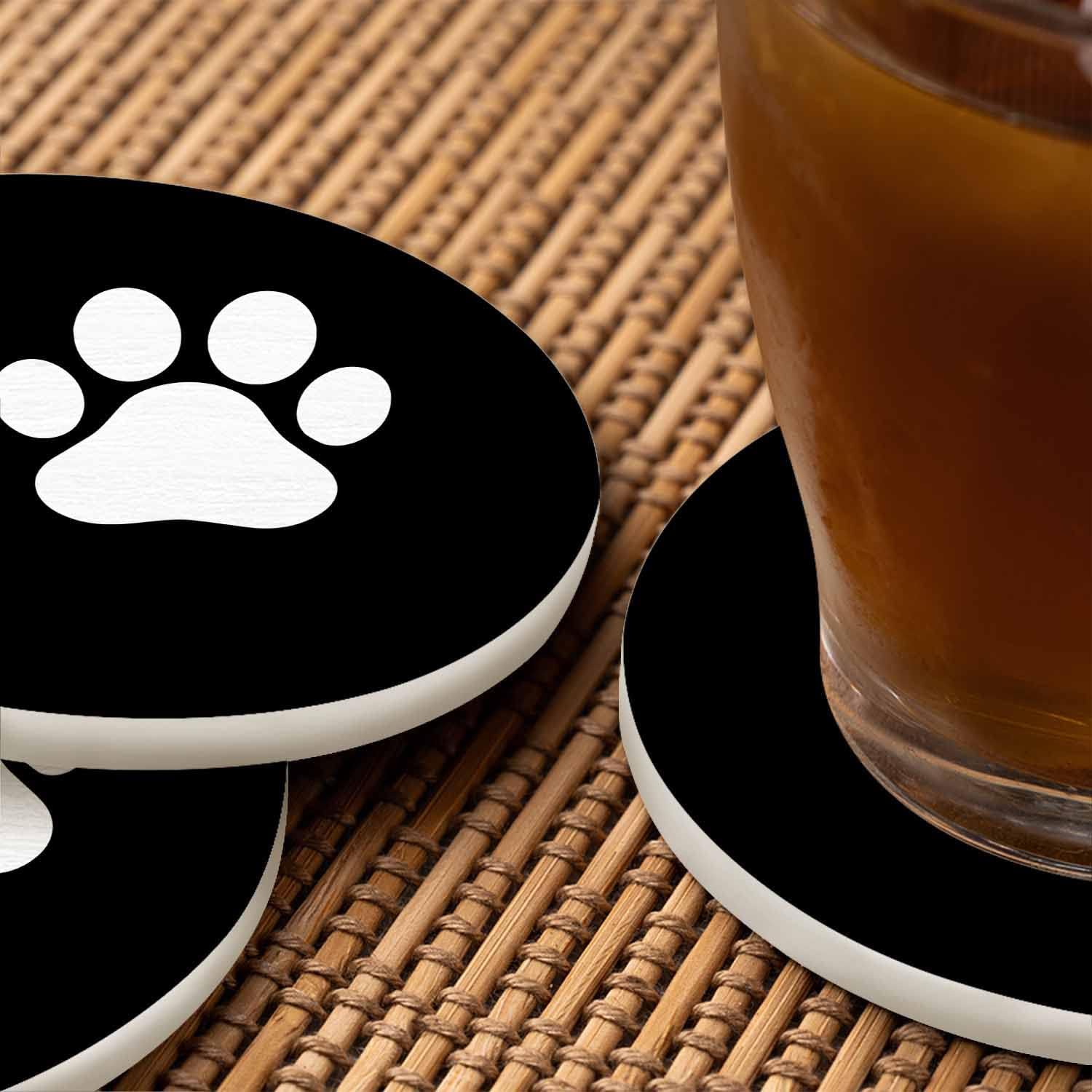 Dog Paw Coasters Set for Wood Table Miraculous Aesthetic Little Animal Puppy Kitten Foot Print Isolated Tabletop Protection Mat for Mugs and Cups 4 Inch for Kitchen Office Home - Image 6