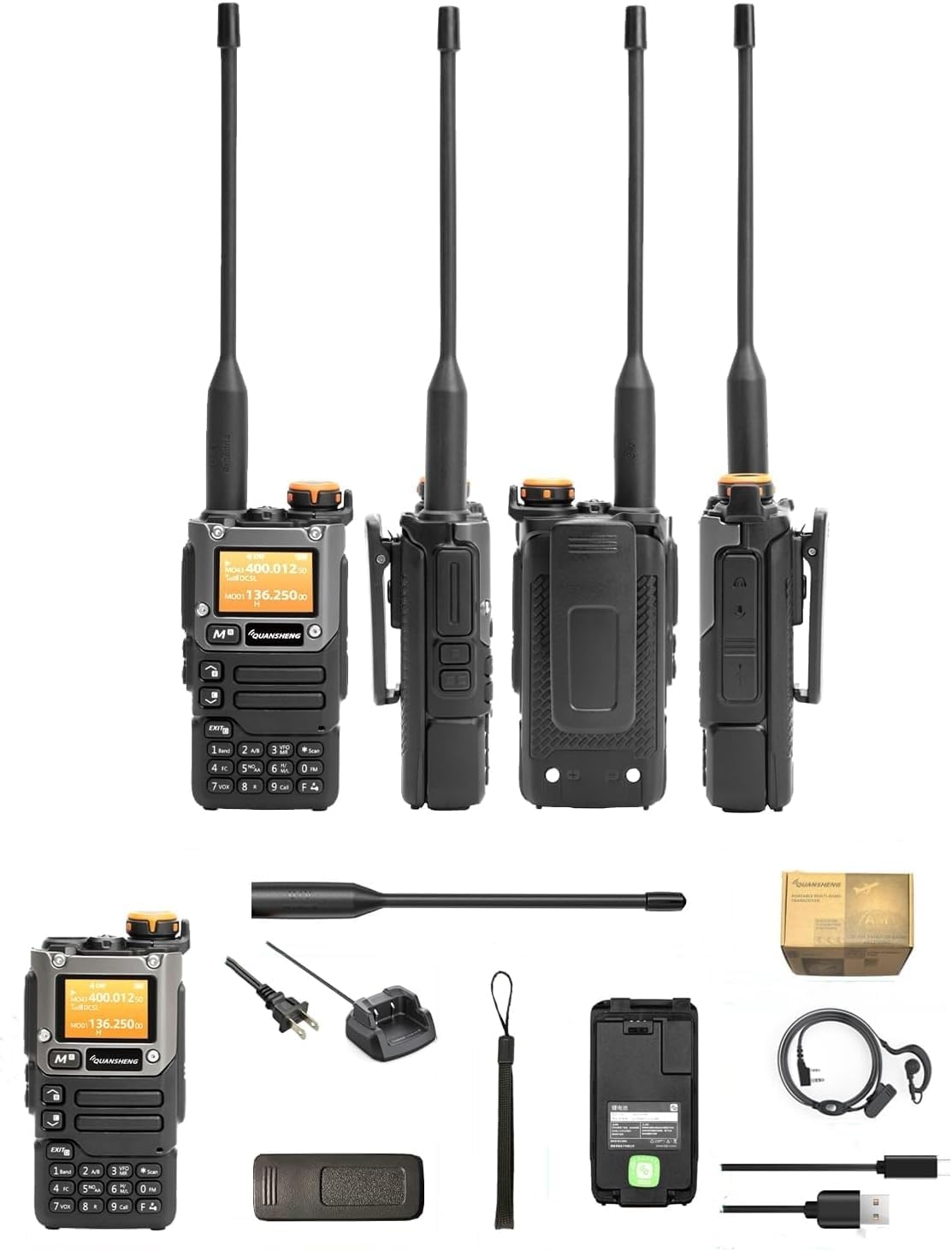 Quansheng UV-K5(8) Mini Walkie Talkie for Adults Long Range Type-C Charger 1600mAh AM/FM Multi-Band Transceiver Handheld Two Way Radios with Flashlight Li-ion Battery and Charger