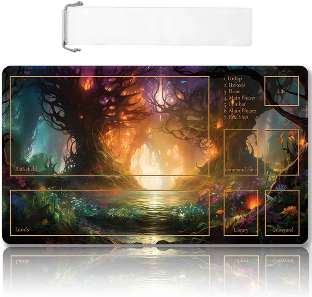 Premium Stitched MTG Playmat with Zones and Non-Slip Rubber Backing - TCG Play Mat for MTG and Other Card Games - Colorful Design with Vintage Look and Feel (DKT (60),Zones 1)