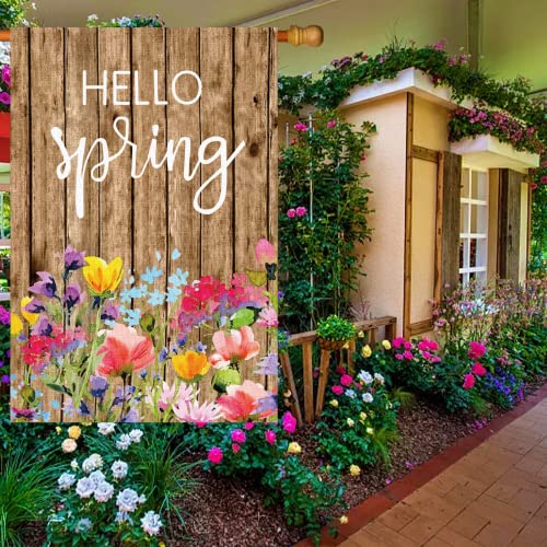 Surfapans Hello Spring House Flag 28X40 Inch Double Sided Vertical Outside Burlap Watercolor Floral Outdoor Large Yard Flags Seasonal Home Porch Holiday Decoration #TOP1