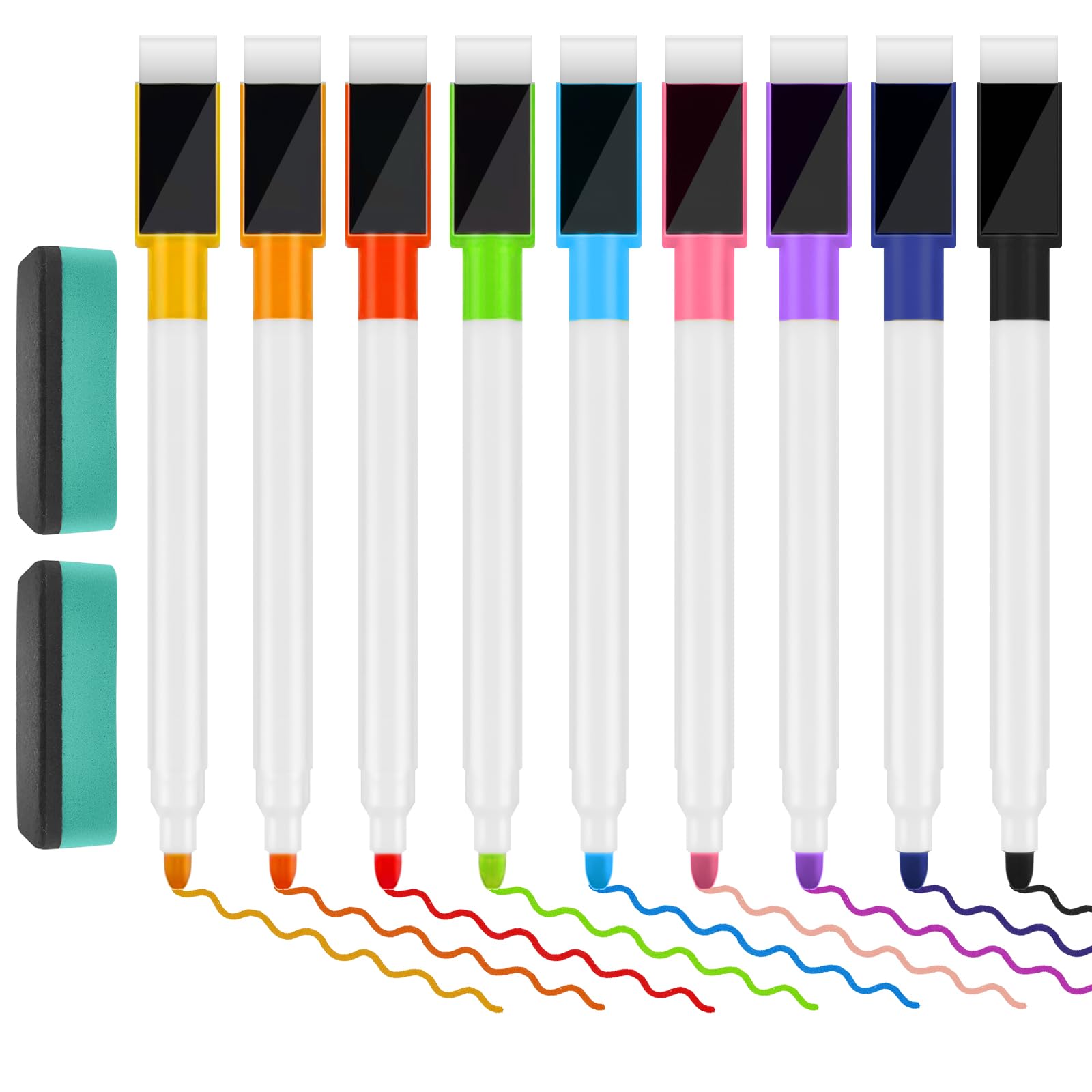 Sheryl&Rain 18 Piezas Rotuladores Pizarra Blanca Magnetica,9 Colores Rotulador Pizarra Blanca con 2 Borradores de Pizarra,Whiteboard Marker para Pizarras de Borrado en Seco Oficina