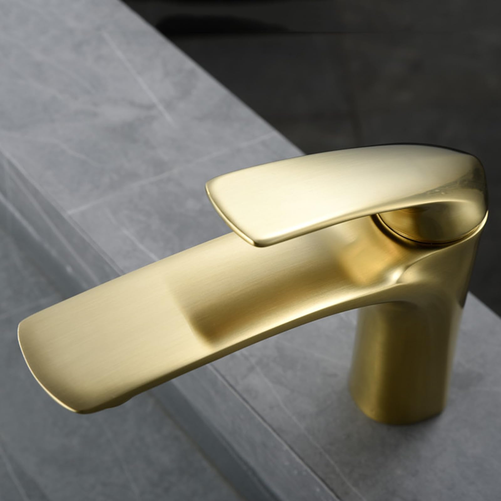 BiaoTeng Mischbatterie Waschbecken Bad Gebürstetes Gold Einhebelmischer Waschbecken Messing Waschbeckenarmatur Wasserhahn Bad Waschbecken, Gebürstetes Gold