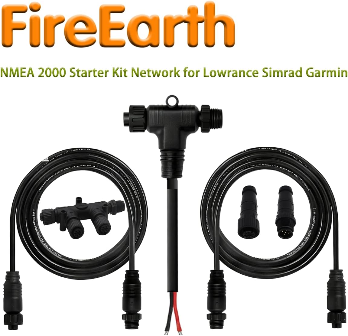 NMEA 2000 Starter Kit for Lowrance Simrad Garmin, Marine Grade N2K Backbone Drop Cables Tees Terminators Kit to Process NEMA 2K Network for Boat GPS