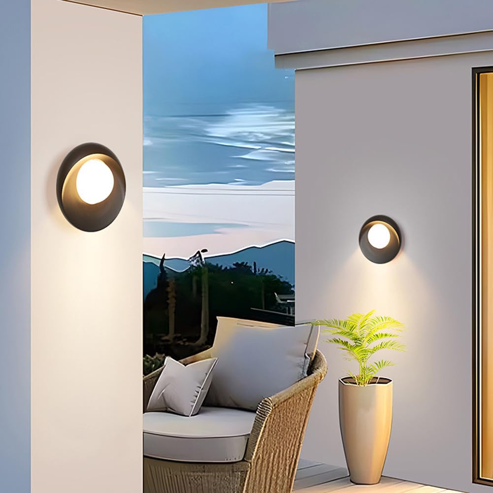 LED-owa kinkiet zewnętrzny, nowoczesna czarna kinkietowa lampa ścienna, okrągła, do wnętrz i na zewnątrz, dekoracyjne oświetlenie ścienne, wodoodporna IP65, lampa zewnętrzna w stylu retro