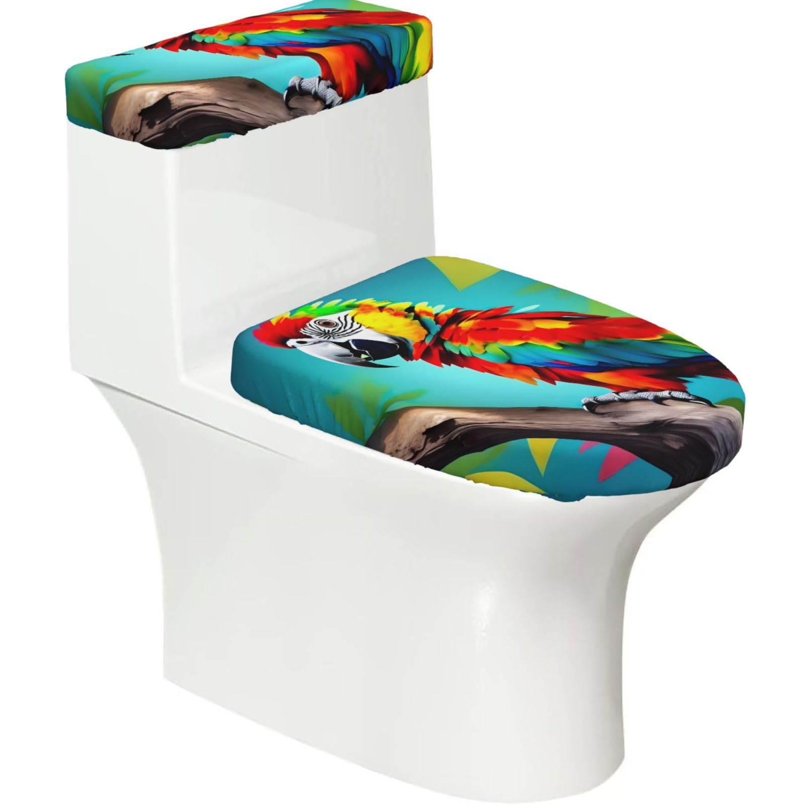 Parrots On Tree Printed Toilet Tank and Lid Cover Set of 2 for Most Bathrooms, Fits Elongated Round Toilets