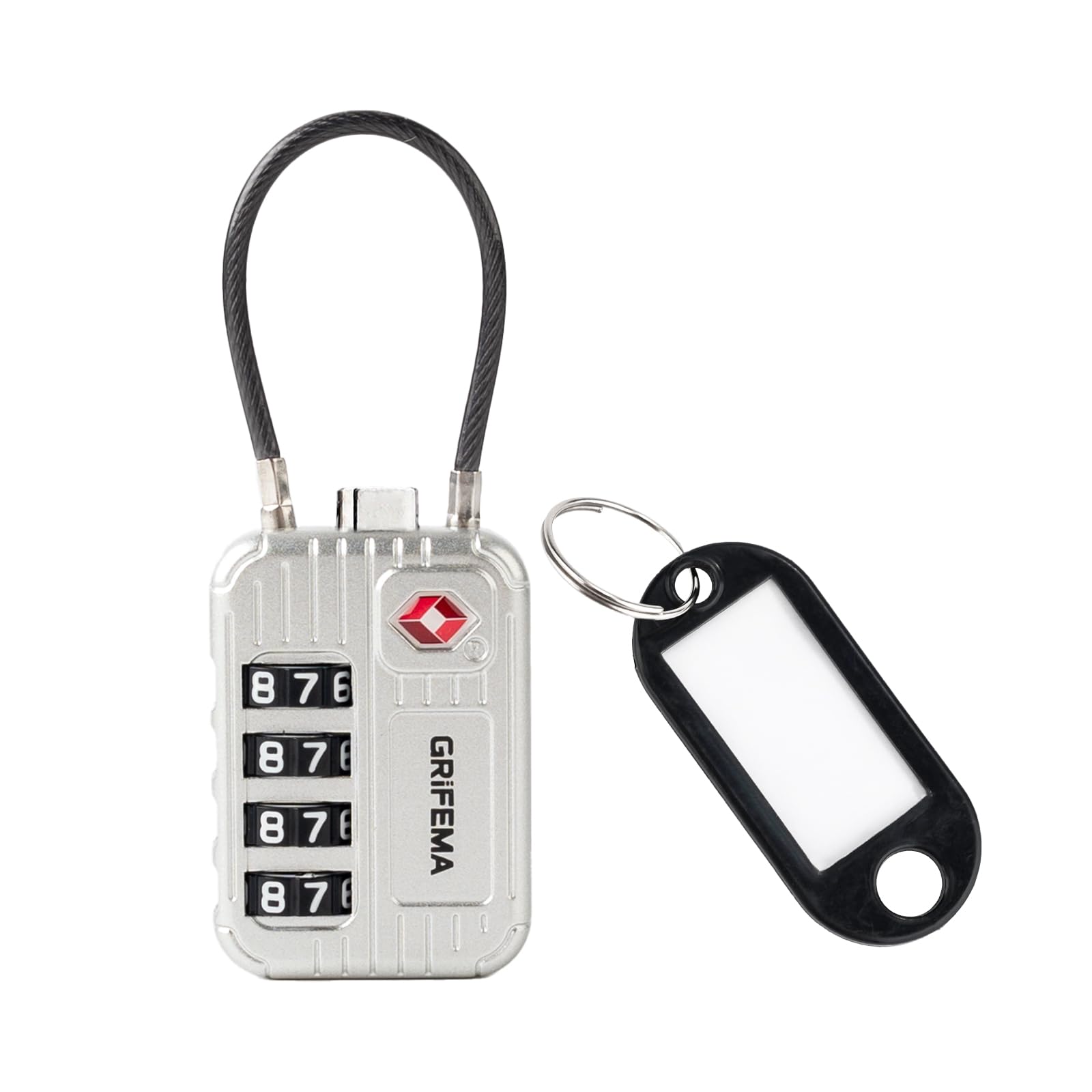 GRIFEMA GA1008W TSA Approved 4-Digit Combination Luggage Lock, Secure Travel Lock with Steel Cable for Suitcases, Backpacks, Gym Lockers - White