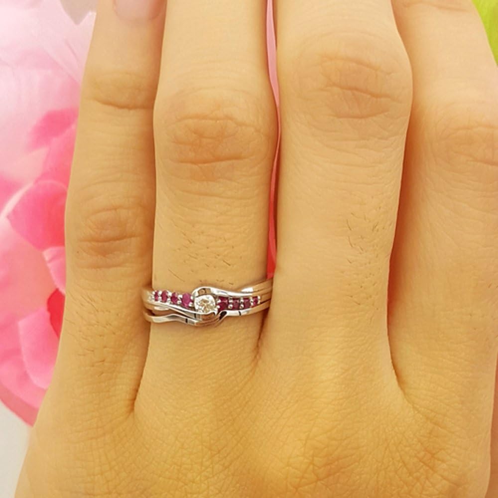 Dazzlingrock Collection 18K Ruby And White Diamond Promise Engagement Wedding Ring Set, Solid White Gold