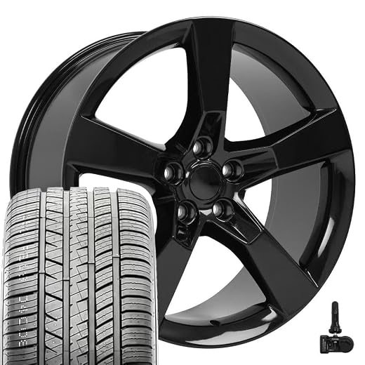 OE Wheels CV11 20 Inch Rims and Tires Fit Camaro SS Style 5x120 20x9 Gloss Black - Hollander 5443 - Sailun Atrezzo SVA2 245/45R20 & 275/40r20 (Set of 4)