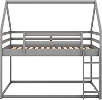 Vista 6 de Merax Litera Montessori de madera con escalera individual sobre individual, litera baja para niños, niñas, ahorro de espacio, no necesita somier