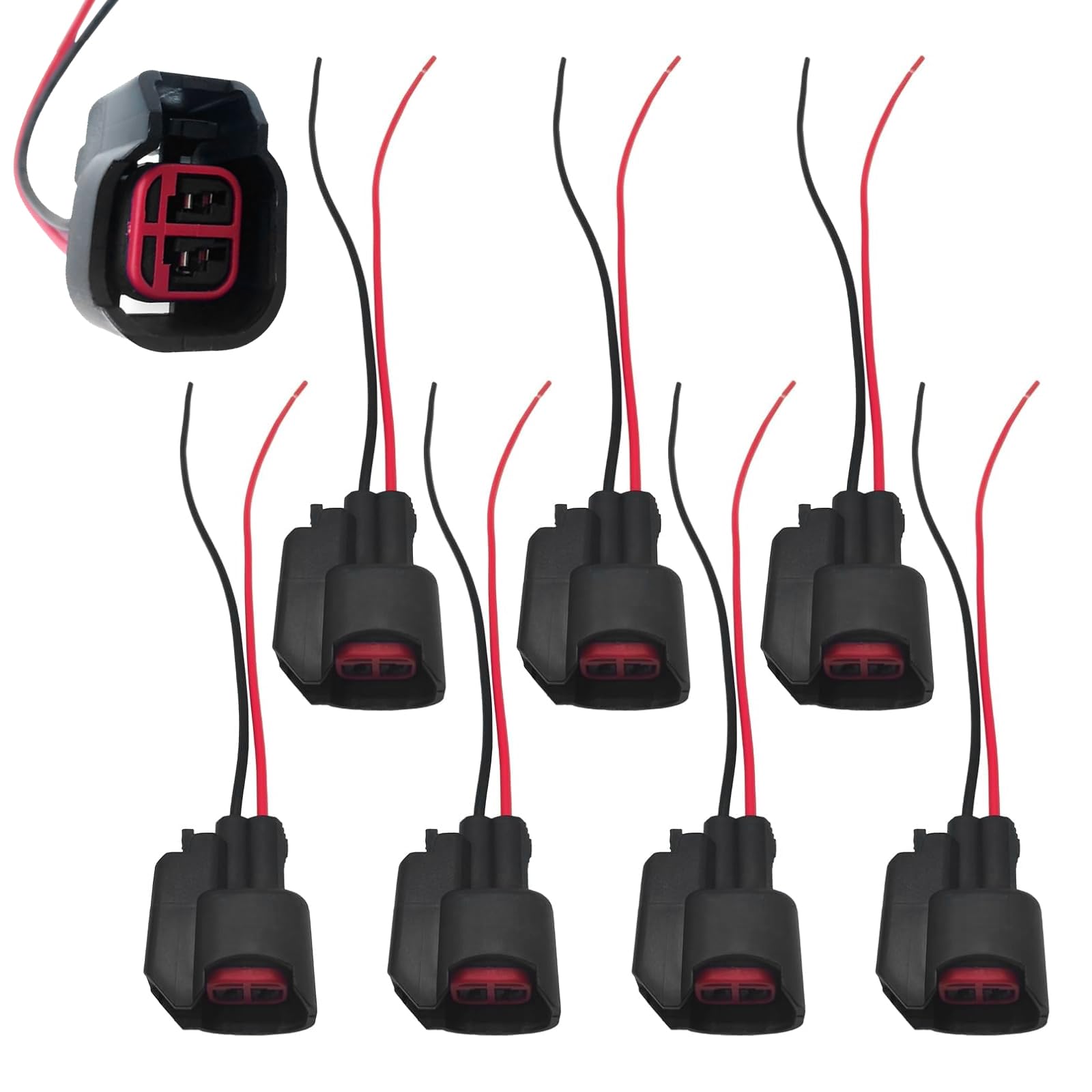 8 PCS Car Fuel Injector Wiring Harness Plug, DJ7029F-1.5-21 EV6 Wiring Harness Plug Connector Sheath, Modified Replacement Accessories, for Buick, Cadillac, Chevrolet, Chrysler (Black)