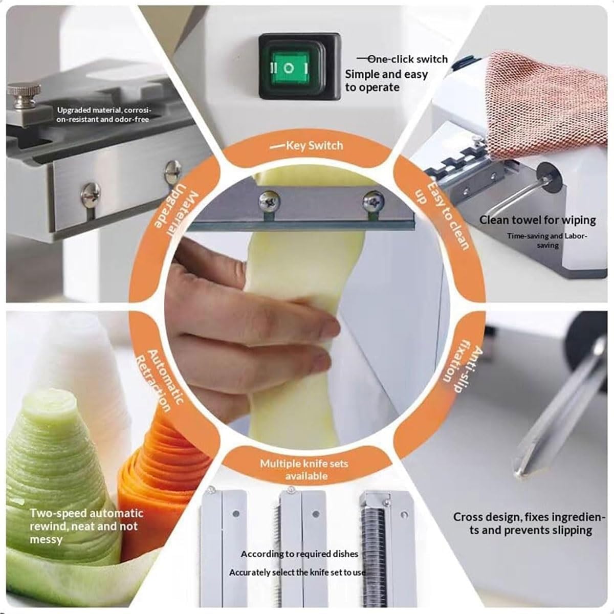 Máquina trituradora eléctrica 3 en 1 de verduras, cortador de verduras en espiral/trituradora/cortador de malla con 3 moldes, cascada comercial y parrilla de patatas para uso doméstico y restaurante