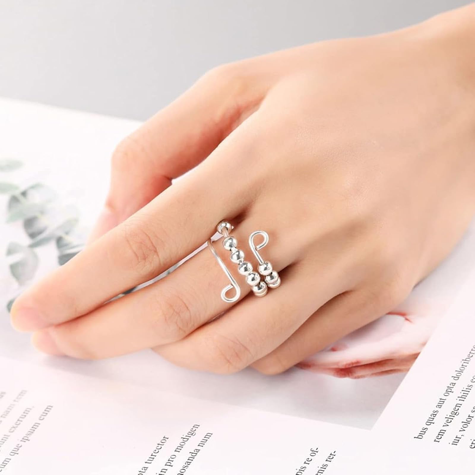 Zestaw 8 pierścieni Fidget Rings, regulowane pierścienie antystresowe, zabawki antystresowe, do masażu palców, antystresowe, z perłami, łagodzące lęki, pierścionki nastrojowe