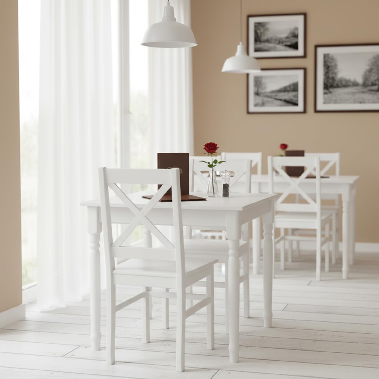 Tavolo da Pranzo in Legno 80x60 cm per 2 Persone - Tavolo Cucina Piccolo Stile Scandinavo - Pino - Piano Bianco