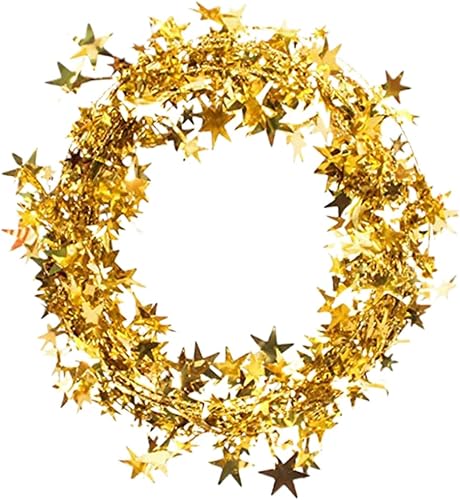 FONDOTIN Guirnalda de estrellas de árbol de Navidad, guirnalda de oropel de estrellas, guirnalda de árbol de Navidad, coronas de oropel de Navidad,