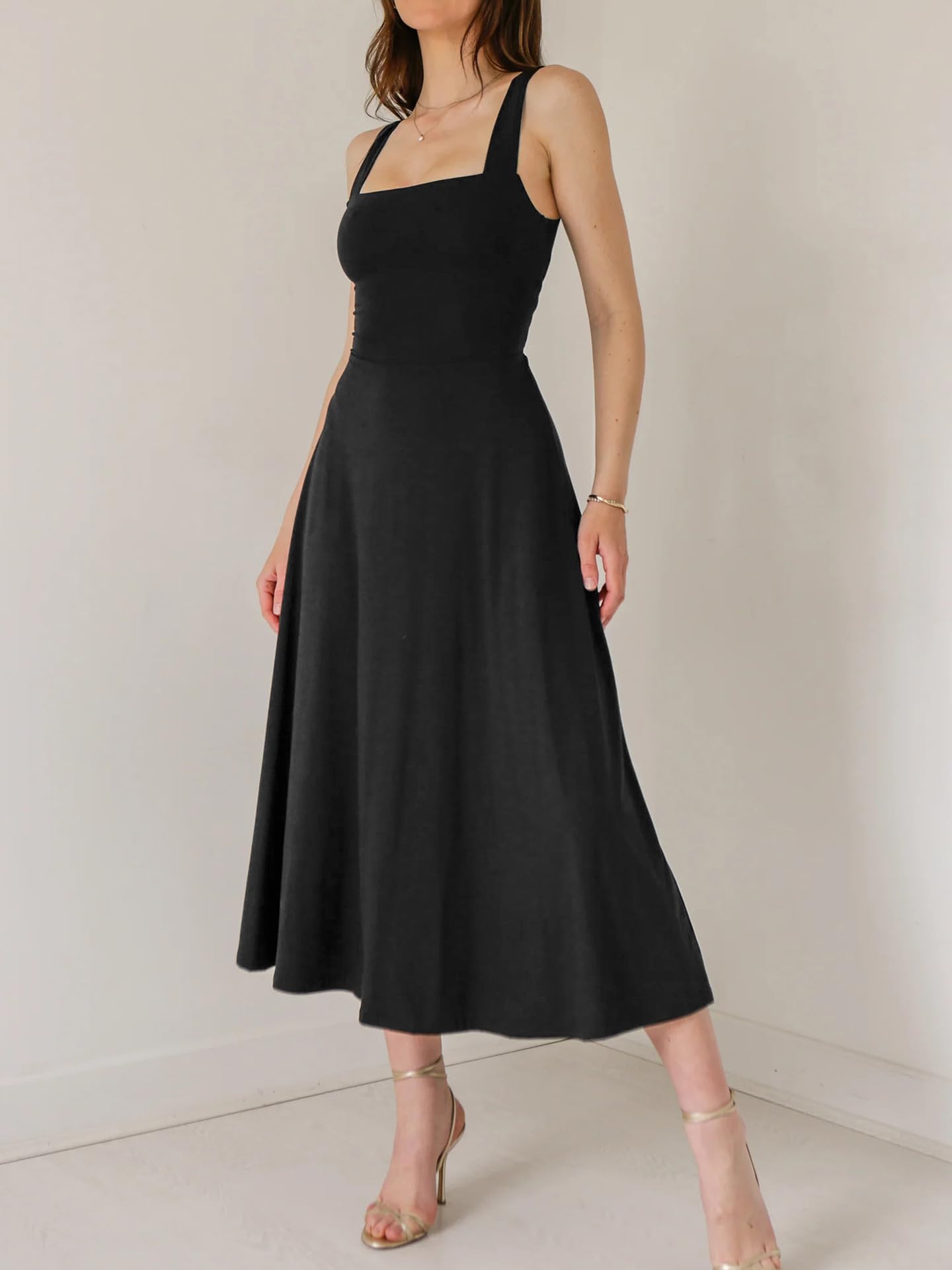 Maxi Abito Sexy Lungo Vestito Donna Estivo Elegante da Sera Senza Maniche con Schiena Scoperta Casual Abiti (M)