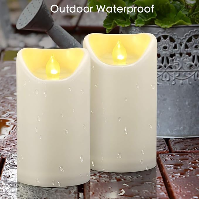 CANDLE IDEA 2 PCS 3"x5" Waterproof Outdoor Battery Operated Flameless LED Pillar Candles with Timer Flickering Plastic Resin Electric Decorative Light for Patio Lantern Decor, Halloween Christmas Party Decoration photo 6