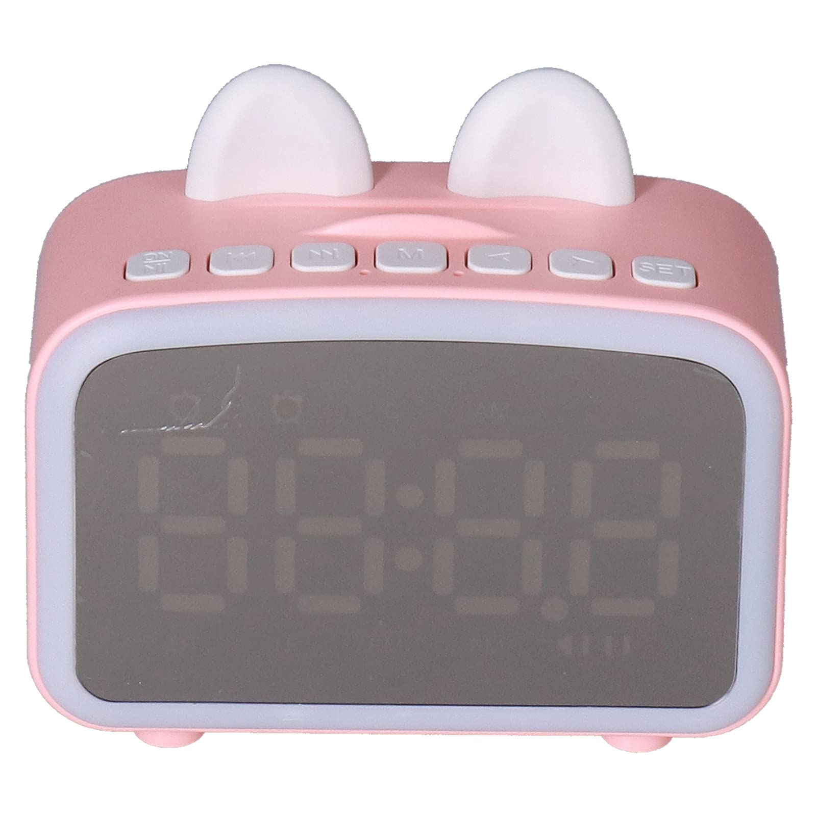 Elprico Radio Reloj Despertador, Mini Reloj Bluetooth de Dibujos Animados Junto a la Cama con Batería de 1400 MAh, Altavoz Digital Bluetooth Multifuncional para la Oficina del Dormitorio(Rosa)
