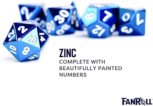 Miniatura 3 de FanRoll by Metallic Dice Games - Juego de dados poliédricos de metal de 0.630 in azul, juego de rol para Calabozos y Dragones