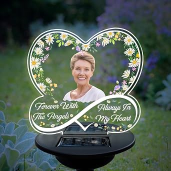 Wrappiness Personalized Memorial Solar Light - Always in My Heart, Custom Photo Garden Memorial for Loss of Loved Ones, Butterfly Sympathy Gifts Angel in Heaven Remembrance Keepsake A04