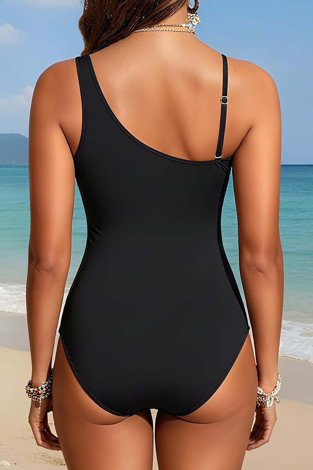 Yonique Women One Piece One Shoulder Swimsuit Mesh Bathing Suit Tummy Control Swimwear - Image 2