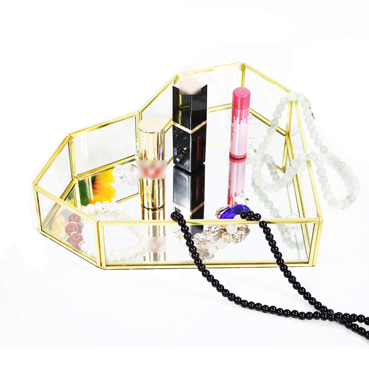 Plateau Miroir Doré Laiton 25x22x5cm - Organisateur Élégant Pour Bijoux, Parfum, Maquillage, Coiffeuse Chambre Salle De Bain