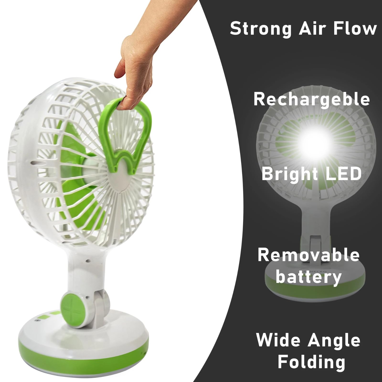 Care 4 Rechargeable 6-Inch Table Fan β Strong Airflow, Laser Bright Light, 3-Speed, 190mm 3-Blade Design 2