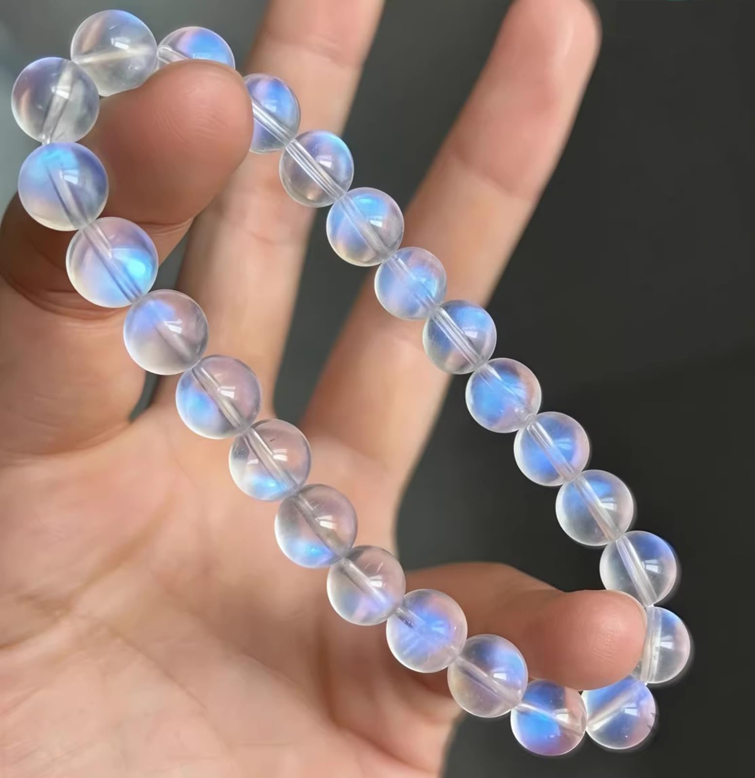 Pulsera de Piedra Lunar Natural para Mujer, Cuentas Redondas de Cristal 7A, Piedra Preciosa Azul Claro, joyería elástica, Regalo de protección de Cuarzo cristalino,12mm