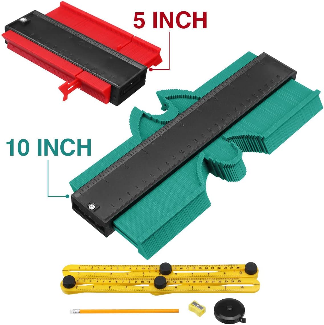 Shape Contour Gauge Duplicator 5-inch and 10-inch ProfIile Gauge Contour Duplications Copy Tool Measuring Ruler Set with Multi Accessories for Corners and Contoured 6 Packs Upgrade