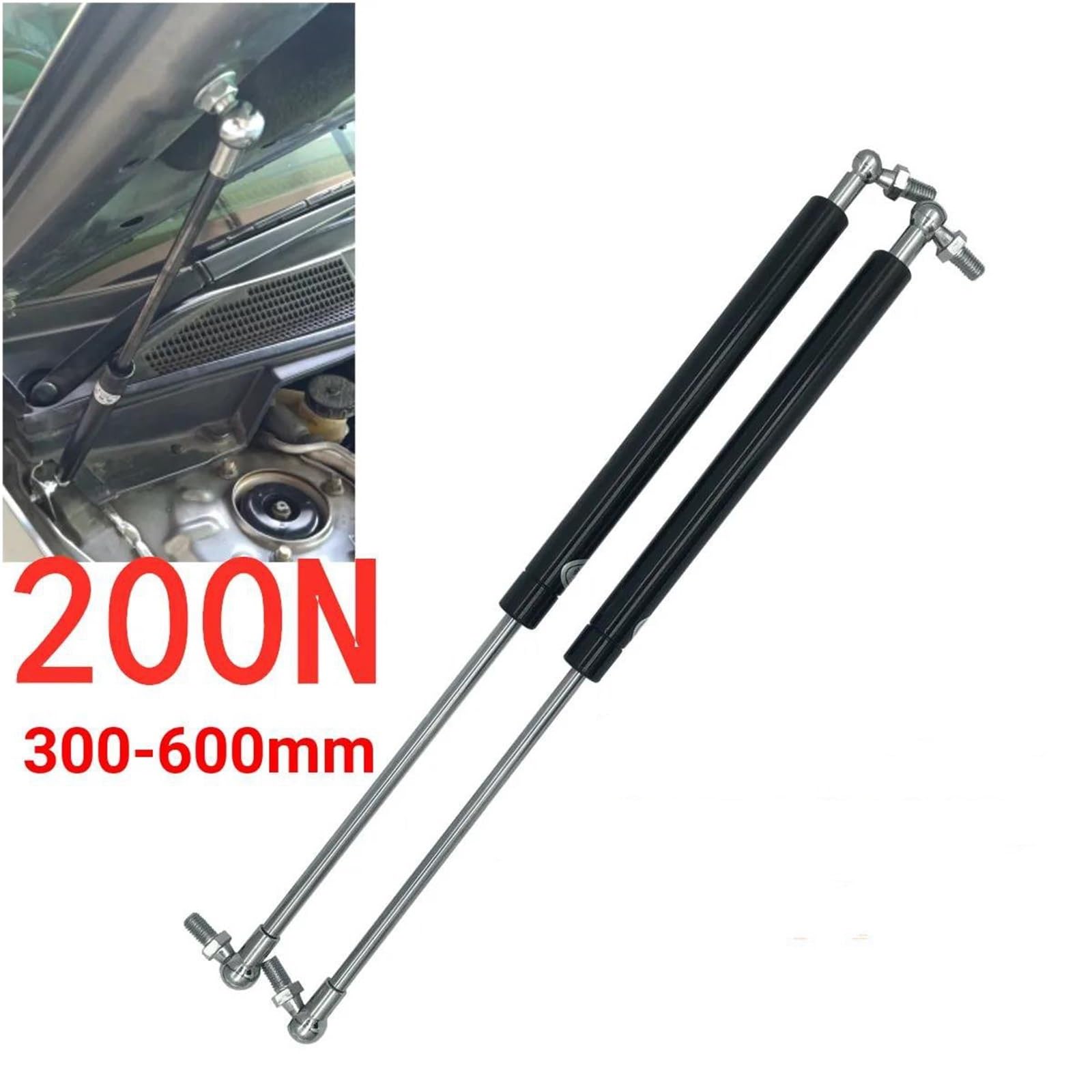 Tige de support télescopique Vérins De Capot Avant Universels 300-600 Mm 200N 2X Pour Voiture, Coffre Arrière, Hayon, Amortisseur, Ressort À Gaz