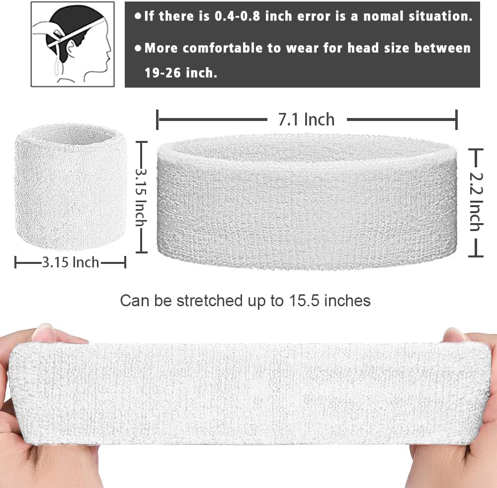 Sports Sweat Bands for Men -12 Pack Sports Headband and Wristbands, Sweatbands Colorful Cotton Sweat Band for Women ＆ Men Tennis Basketball Outdoor Athletic, Running, Gym - Image 2