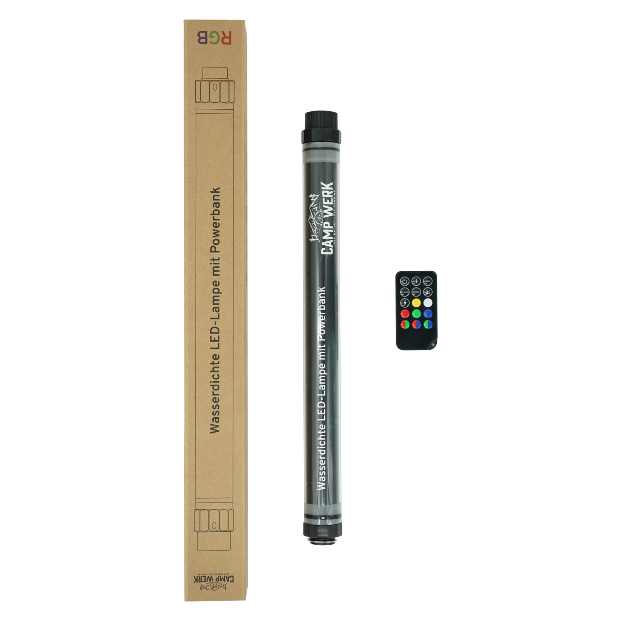 CAMPWERK LED-Camping-Lampe RGB mit Powerbank IP68, Outdoorlampe, multifunktionale Campinglampe, Aufladbar, Helles Licht