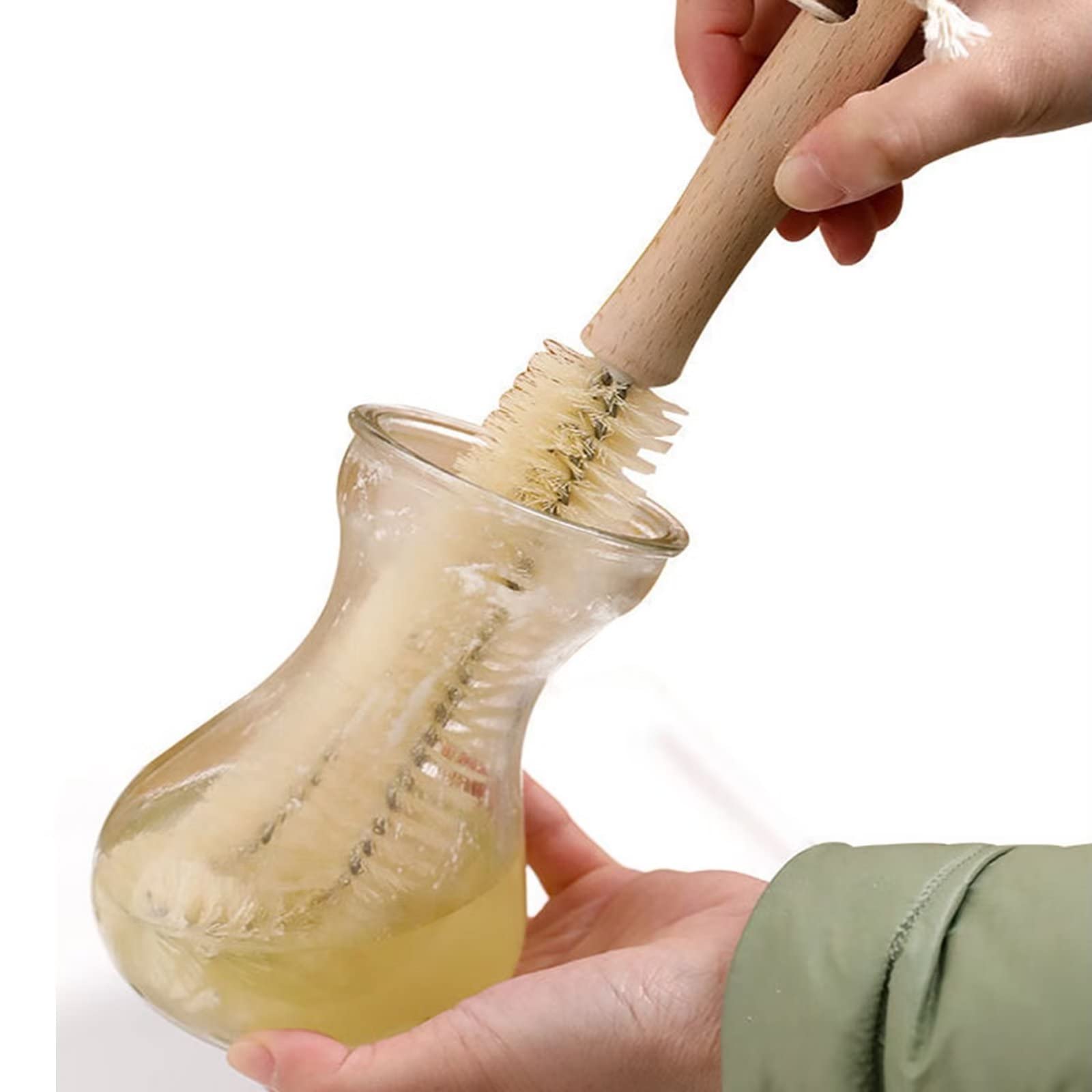 Bottle Brush Cleaner Long Wooden Handle Water Bottle Cleaning Brush Natural Bristle Kitchen Scrub Bottle Brush for Narrow Neck Beer Bottle, Baby Bottle, Sports Bottle(Short,11.8inch)