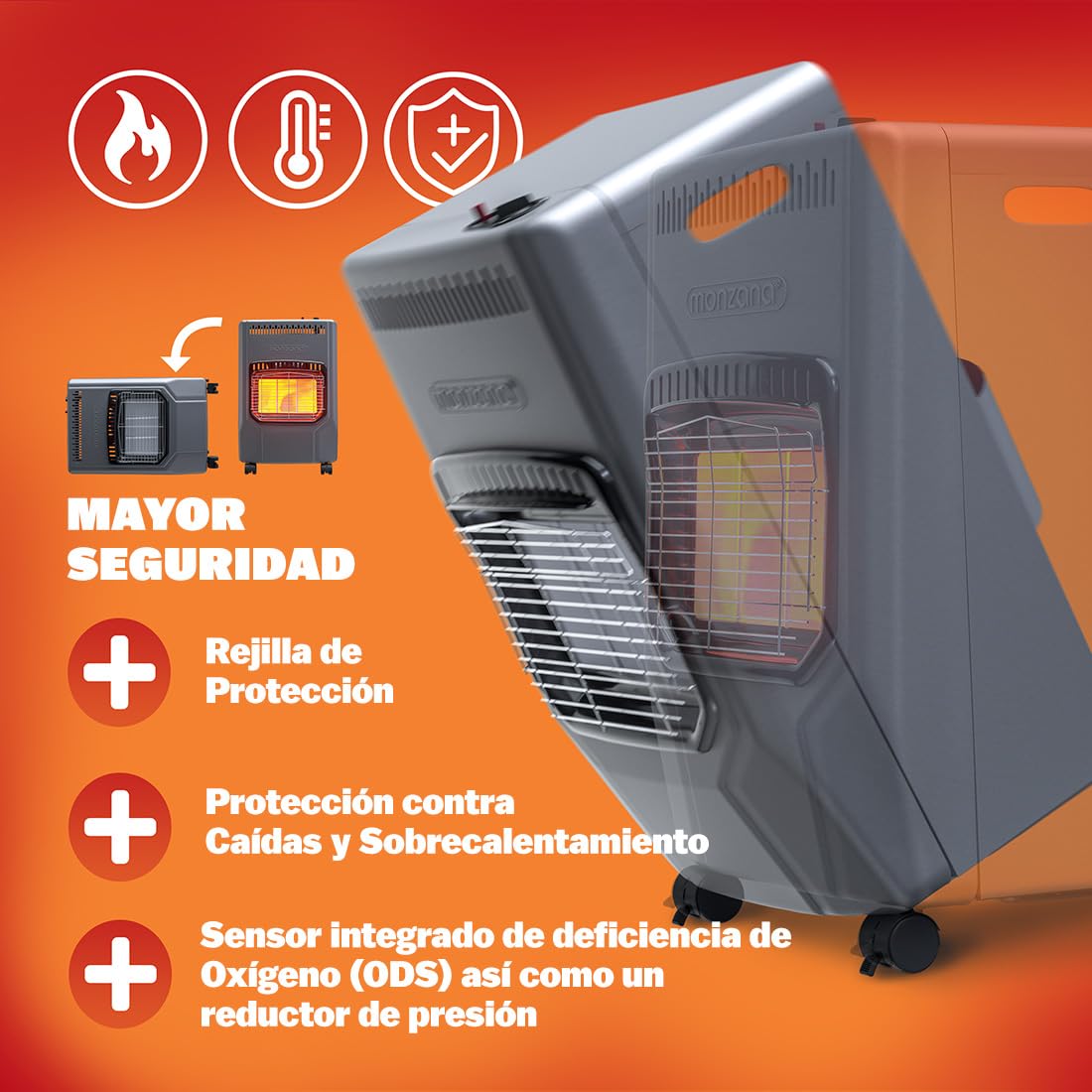 MONZANA® Calefactor de Gas 4200W Estufa Cerámica Regulador de Presión Bajo Consumo Camping Chimenea Móvil