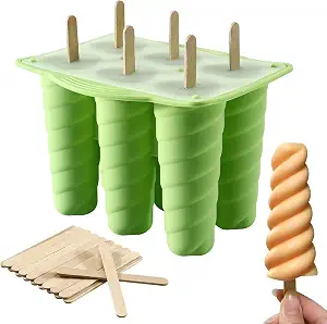 6 Cavity Silicone Popsicle Molds with 20 Wooden Sticks - BPA Free, Easy Release Ice Cream Maker for Summer
