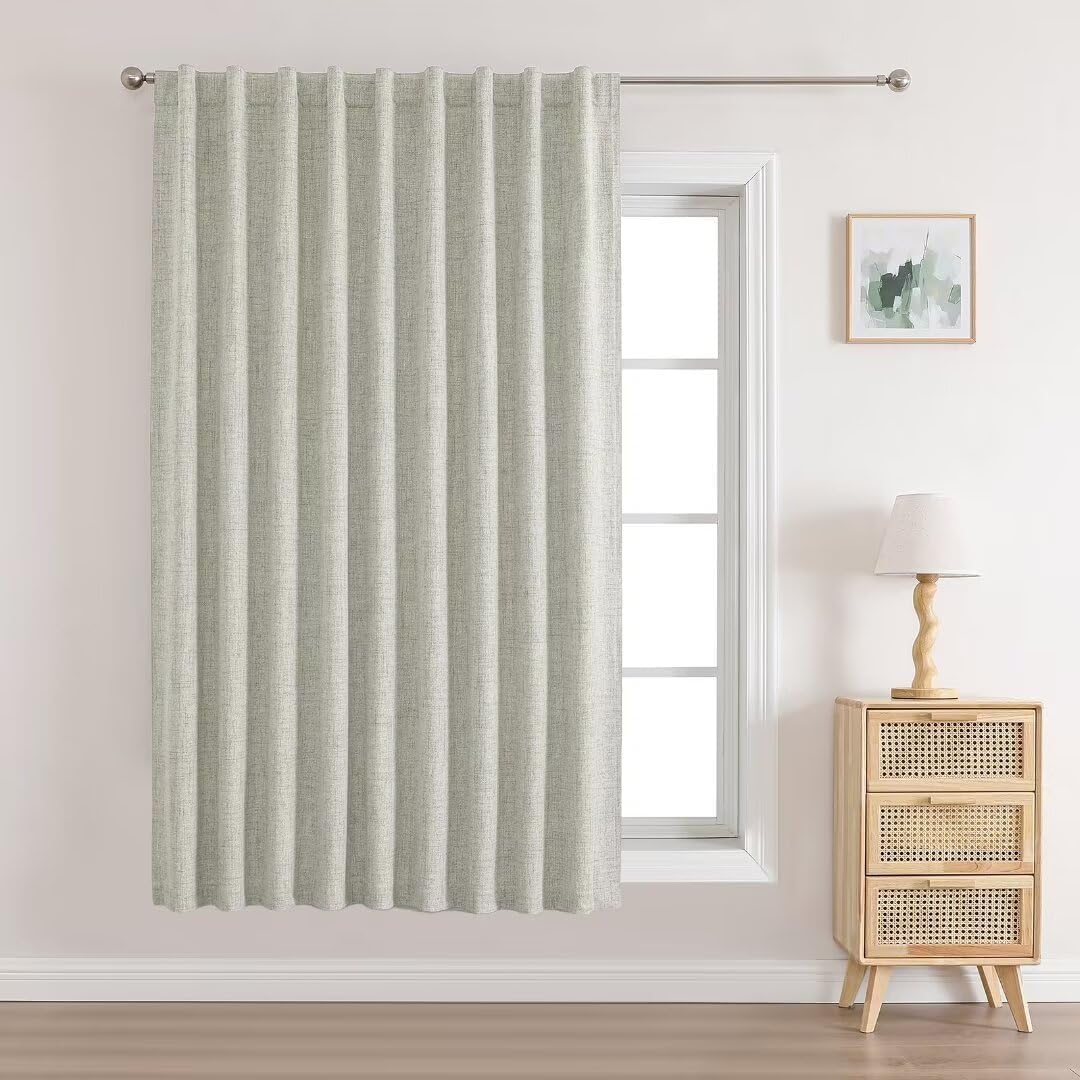 Joydeco Made to Measure Blackout Thermal Lined Curtain 1 Panel, Linen Texture Fabric, 100% Light Blocking, Back Tab & Rod Pocket, Custom Size (Width x Drop) - Light Beige โ image 1