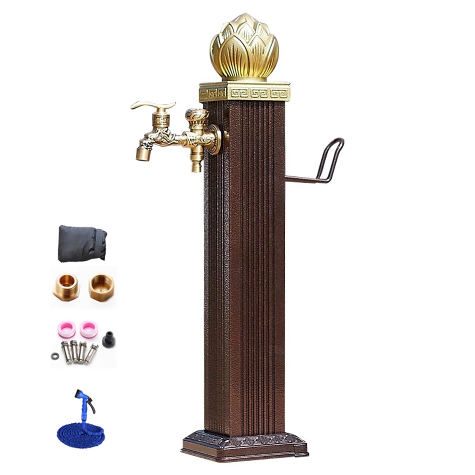 WOTZOV Vertical Garden Water Fountain Post - 45In Aluminum Alloy Irrigation Column With Spray Gun & Hose Holder For Garden, Patio, Villa - Efficient Watering Solution，One Color 74cm/29in