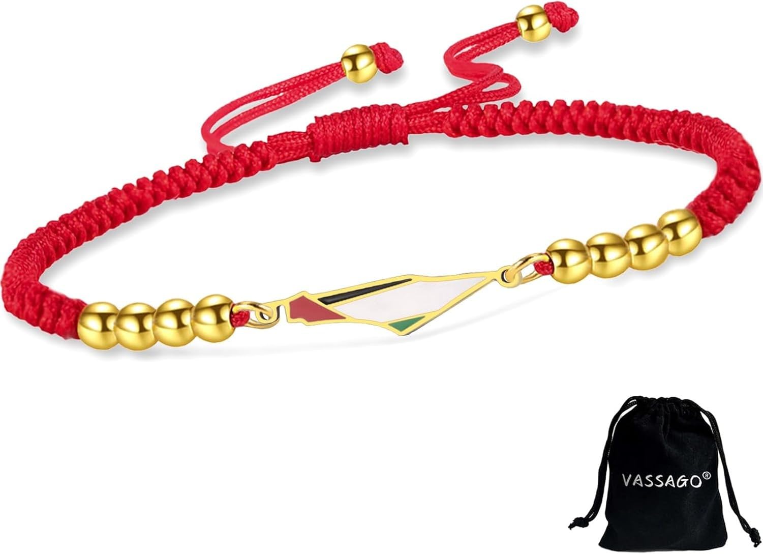 Faozhuo Palestine Country Map Flag Bracelet Handmade Adjustable Braided Rope String for Women Men Stainless Steel Patriotic Jewelry Gift, G-R string