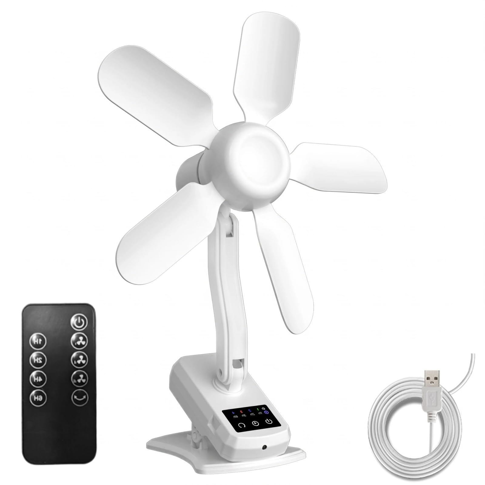 Ventilador de clip con control remoto y temporizador de 6h para mesa de oficina USB