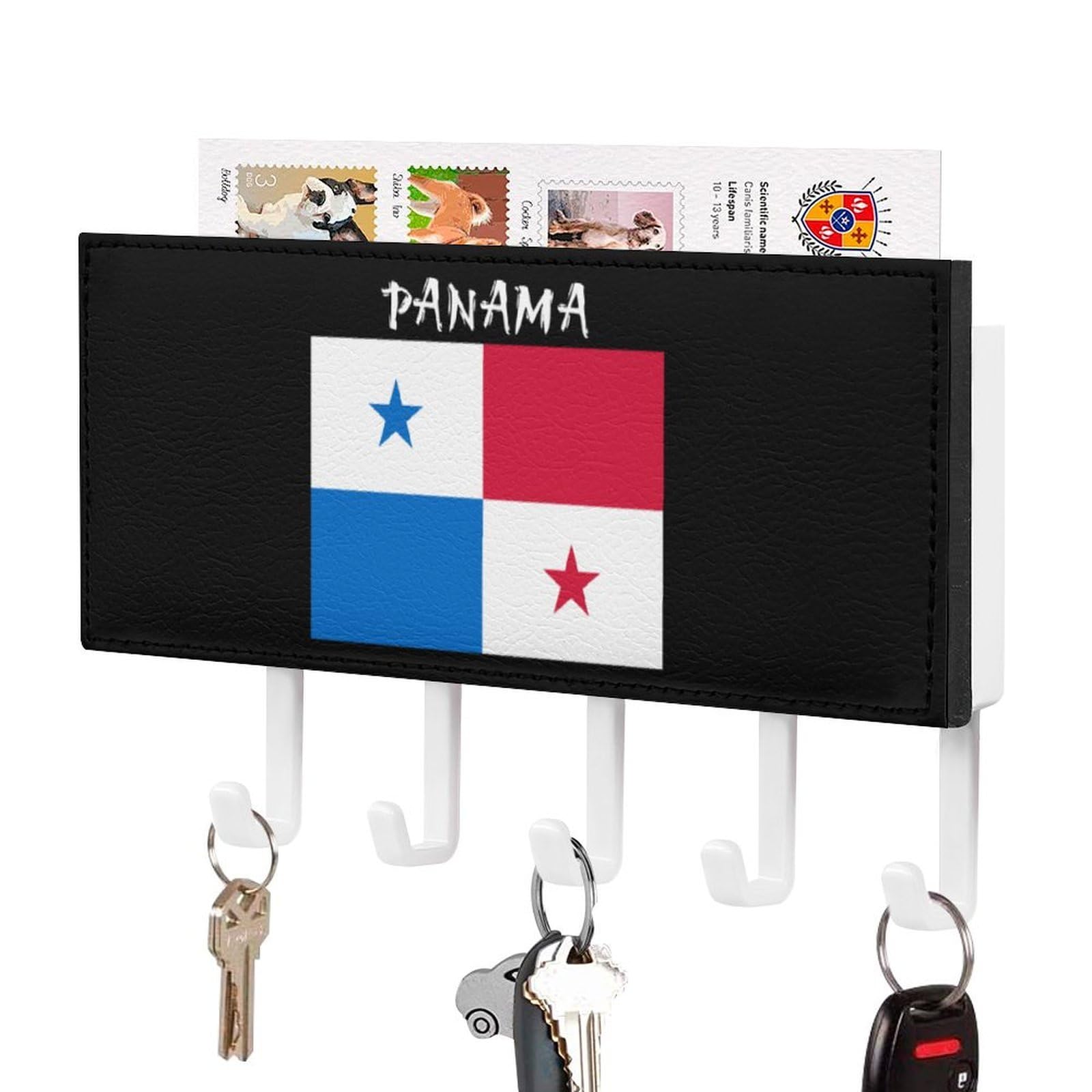 NCLQVJXZKHW Flag of Panama Key Holder with 5 Hooks Key Hooks Wall Mounted Key Racks Key Hanger Organiser Shelf