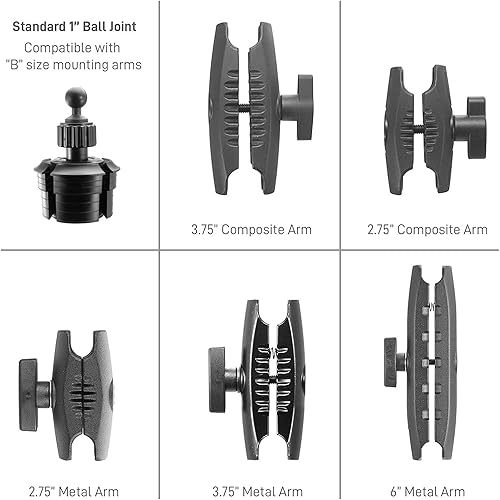 Miniatura 3 de iBOLT Soporte de portavasos ajustable estándar de la industria – Con nuestro resistente soporte de bola de doble enchufe de 0.984 in/1 pulgada -